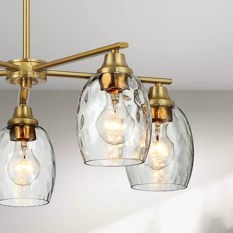 Emar Gold Brass 5-Light Chandelier with Clear Water Glass Shades