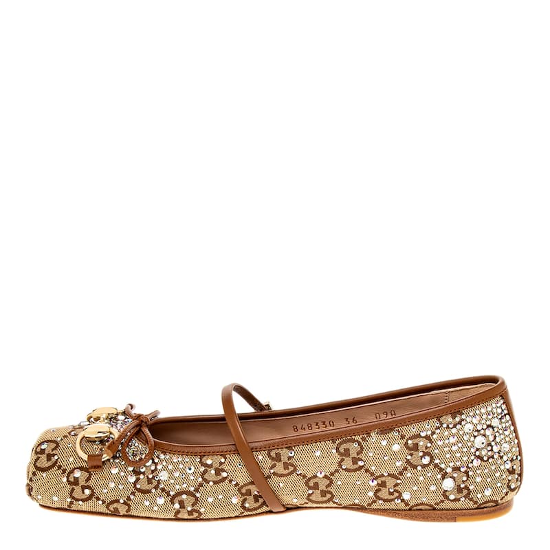 Gucci GG Crystal Horsebit Ballet Flats