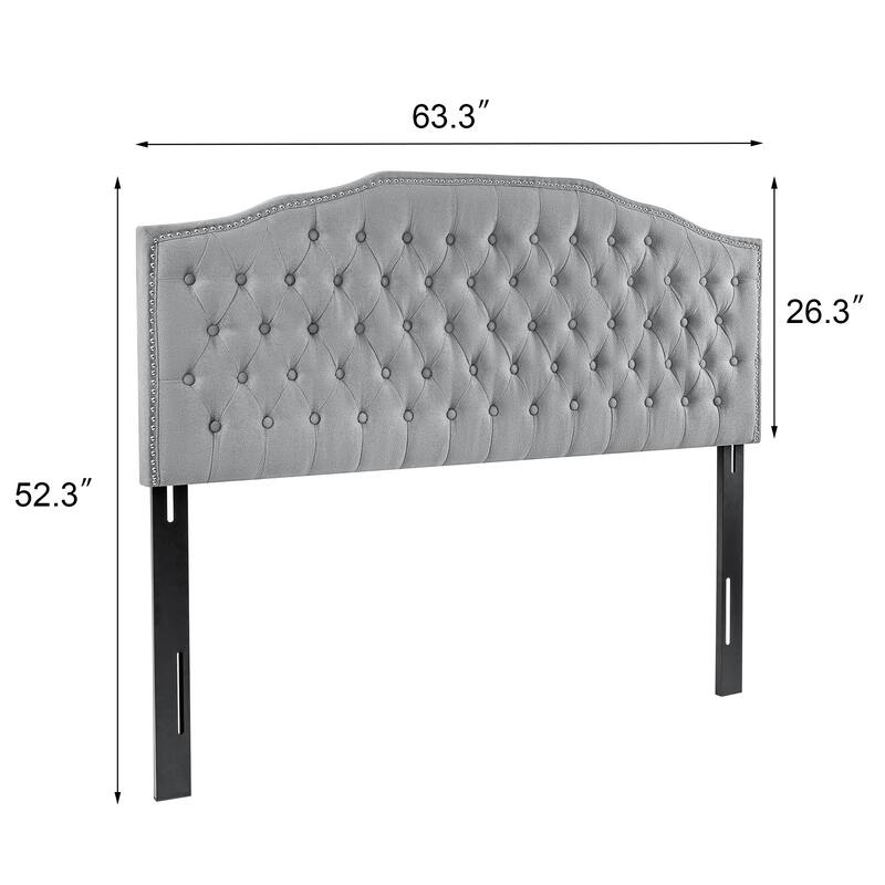 Adeco 64-Inch Upholstered Headboard with Adjustable Legs