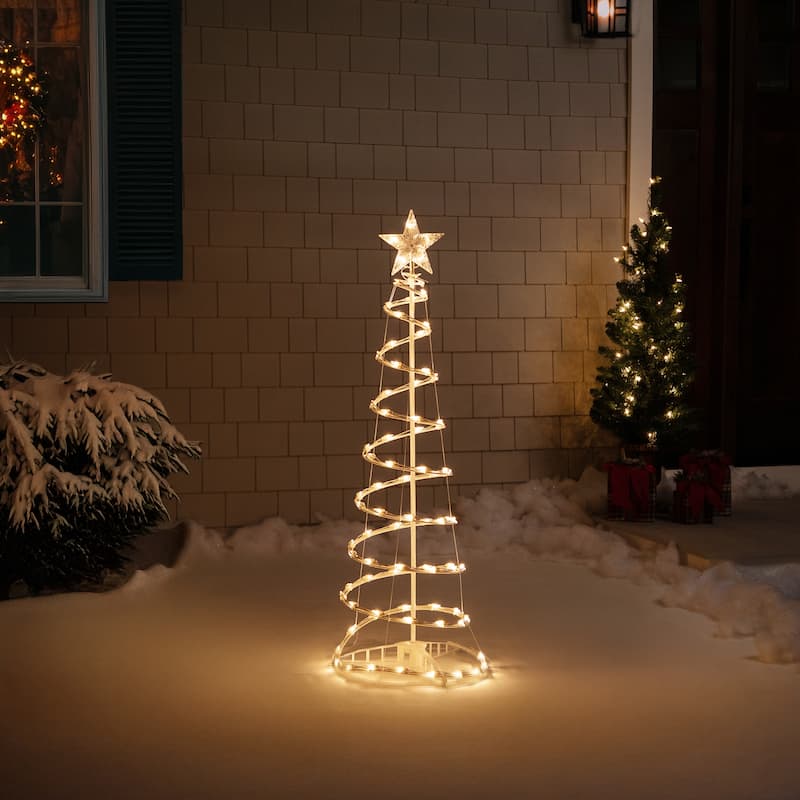 4ft Lighted Spiral Cone Tree Outdoor Christmas Decoration Clear Lights - White
