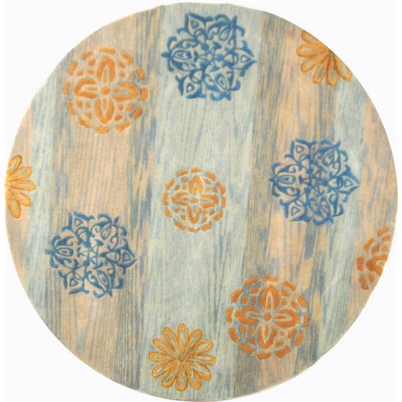 SAFAVIEH Handmade Rodeo Drive Ally Mid-Century Modern Abstract Wool - 7'9" x 7'9" Round - Blue/Multi - Runner/Round