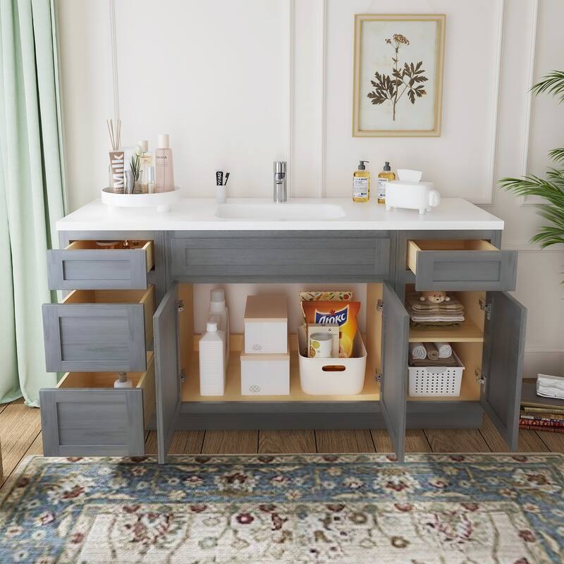 Vanity Art 66" Oak Freestanding Bathroom Vanity Cabinet without Top