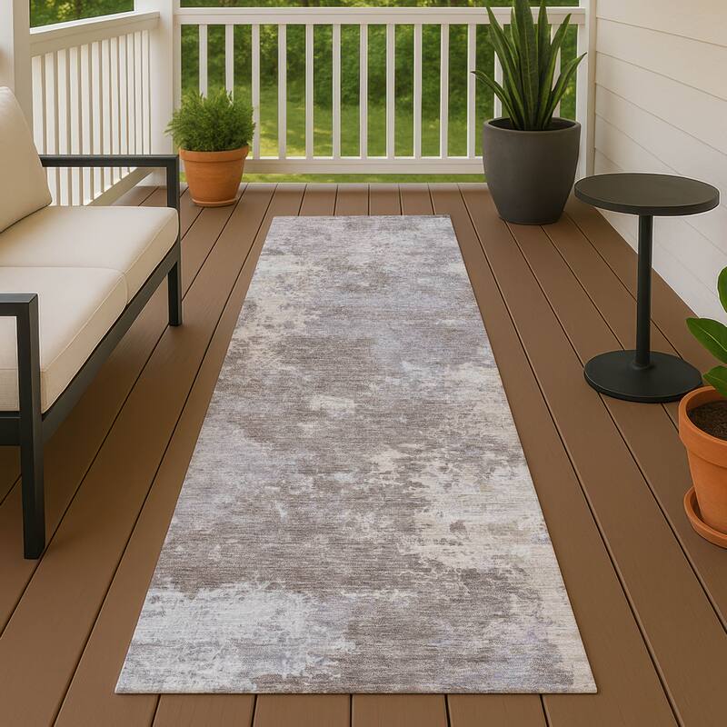 Machine Washable Indoor/ Outdoor Chic Modern Chantille Rug - Taupe - 2'3" x 7'6"