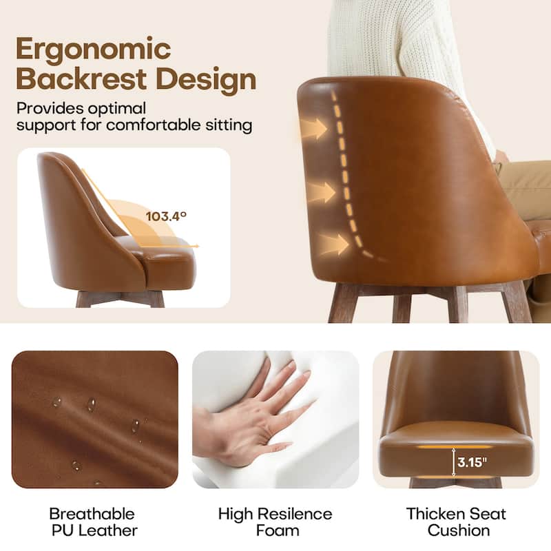 26" Upholstered Counter Height Swivel Bar Stool, Counter Stools with Solid Wood Legs - 39.37"H x 22.44"D x 21.65"W