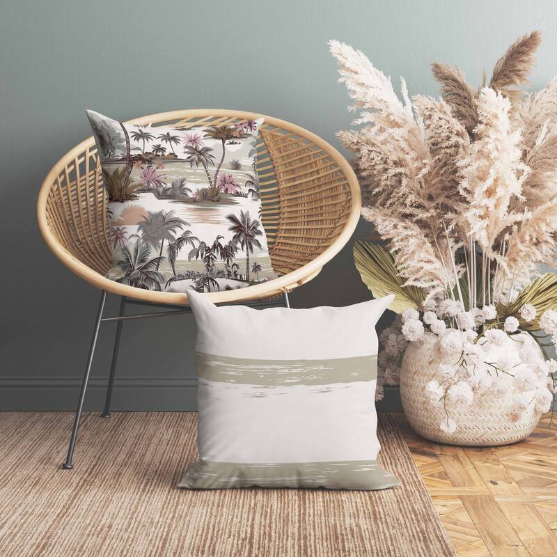Tropical Beach Faux Suede Reversible Throw Pillow Beige and Brown