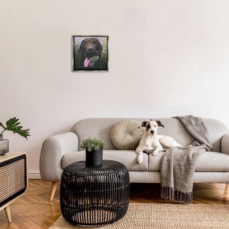 Stupell Dog Playing Ball Portrait Framed Floater Canvas Wall Art Design By Nadi Spencer