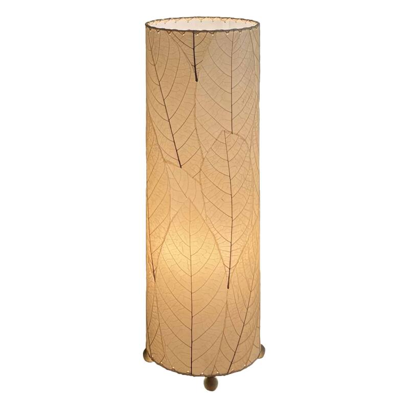 Handmade 24 Inch Cocoa Leaf Cylinder Table Lamp, Cocoa Leaves Shade, 8 x 8 x 24 in. - 8 x 8 x 24