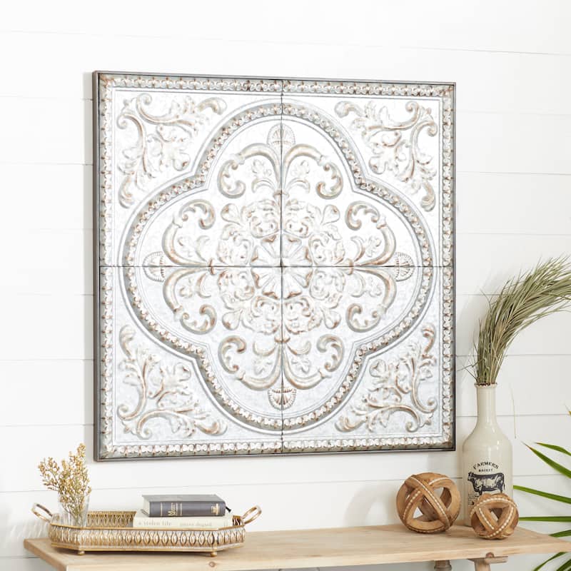 Metal Scroll Wall Decor with Embossed Details - Gray - Roche River Decor