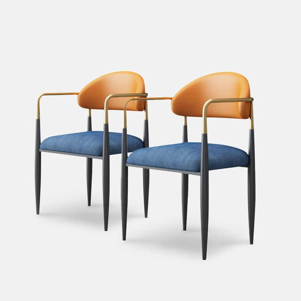 Modern Dining Chairs with Velvet Accent, Arm Chairs with PU Leather Back Pull and Metal Leg