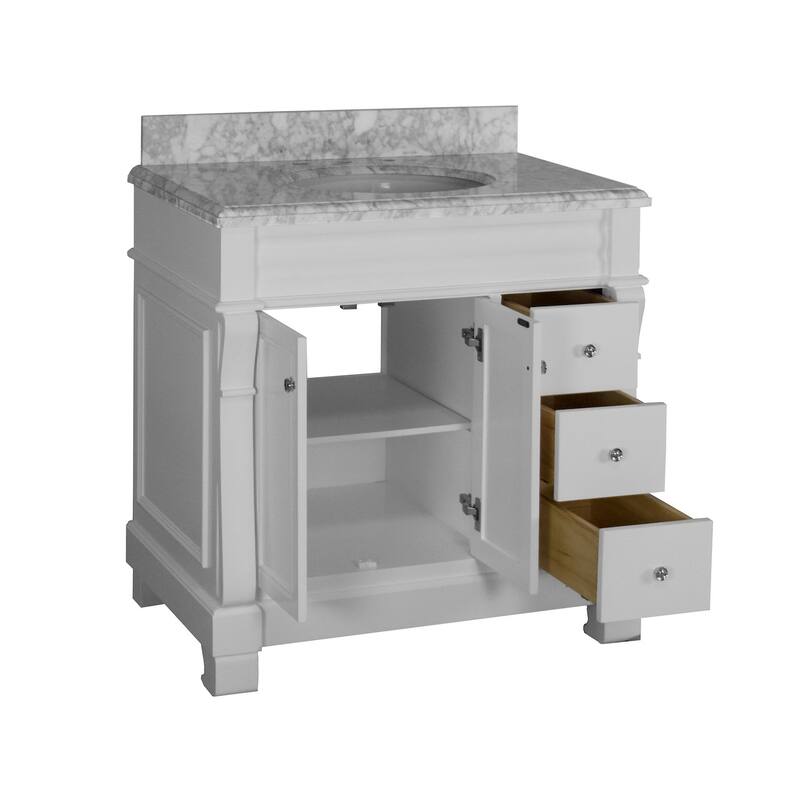 KitchenBathCollection Westminster 36" Bathroom Vanity with Carrara Marble Top