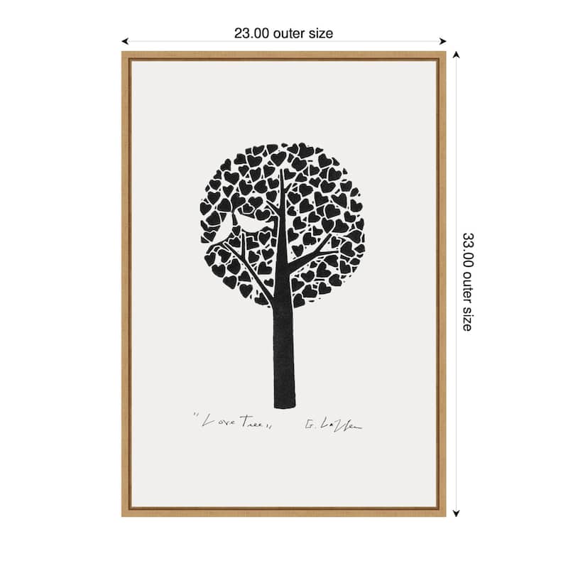 Kate and Laurel Sylvie Black and White Love Tree Linocut Framed Canvas by Giuliana Lazzerini