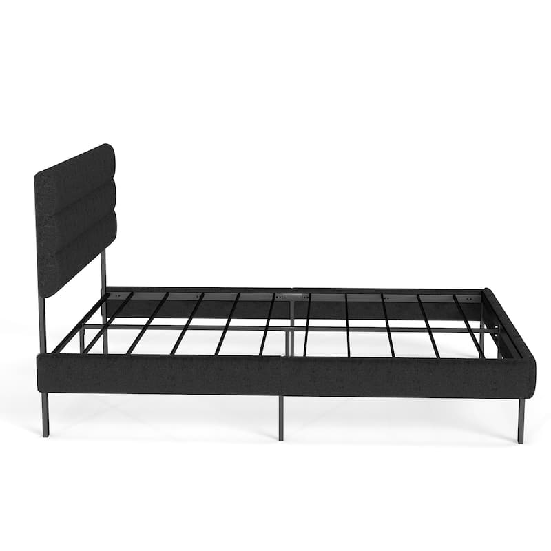 Full Size Upholstered Platform Bed Frame with 14'' Underbed Storage and Linen Headboard