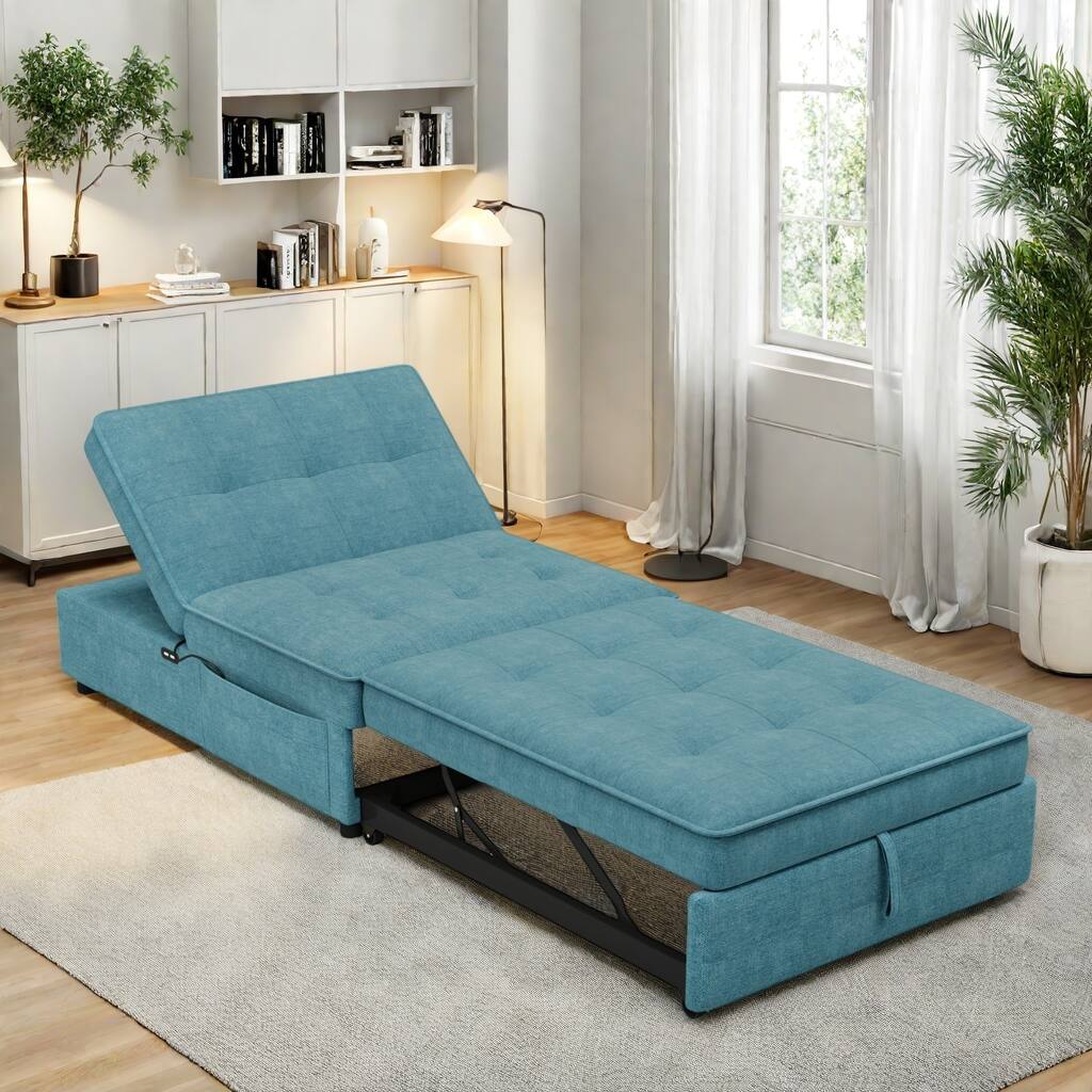 72.5" Linen 4-in-1 3-Seater Sleeper Sofa with 5-Level Adjustable Backrest And Storage Pocket
