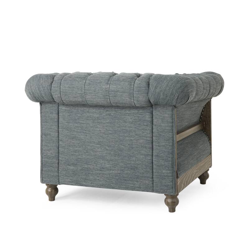 Charcoal Modern 39" Upholstered Button Tufted Club Chair with Birch Wood Frame and Nailheads