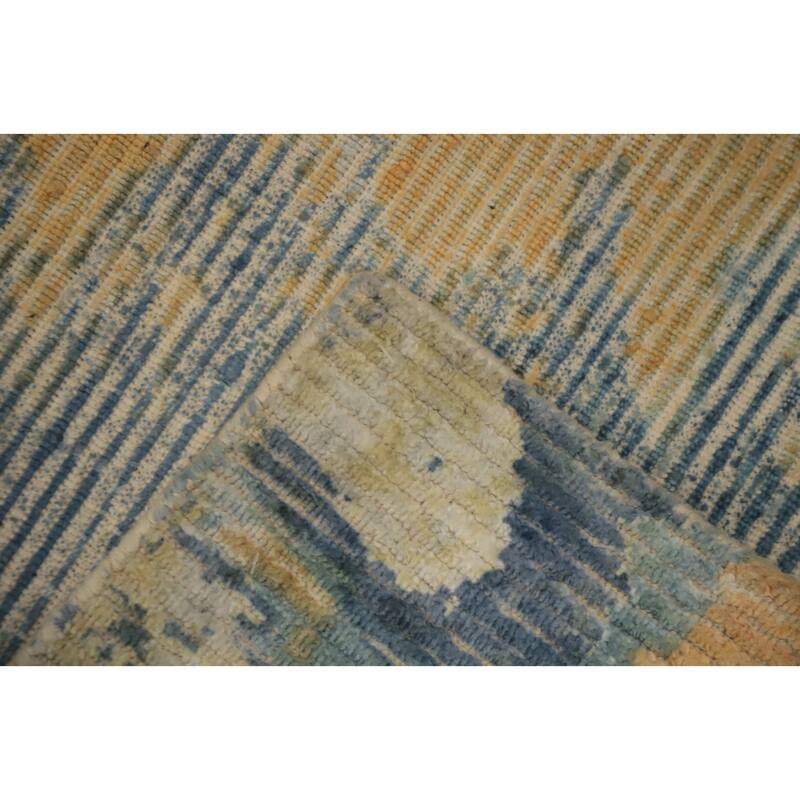 Hand Knotted Oriental Viscose Silk Carpet Modern Pictorial Multi-Colored Abstract Area Rug - 7' 8'' X 5' 6''