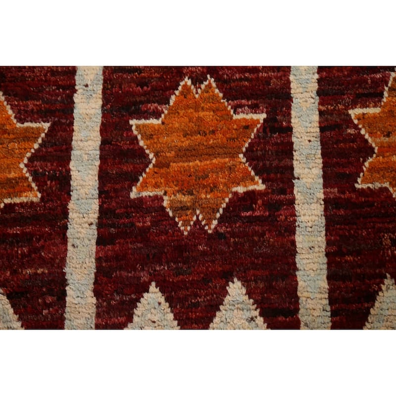 Hand Knotted Oriental 100% Wool Carpet Modern Geometric Red Moroccan Area Rug - 9' 10'' X 6' 8''