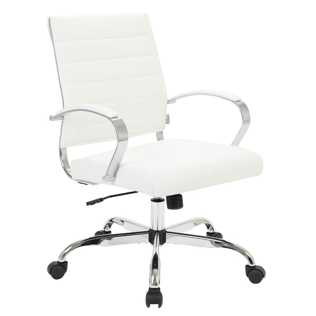 Leather Office Chair Adjustable - Mid-Century Style Desk Chair, Ergonomic Swivel Task Chair, 250 lb Capacity