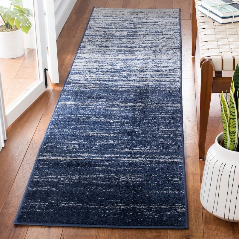 SAFAVIEH Adirondack Vera Modern Ombre Distressed Area Rug - 2'6" x 14' Runner - Navy/Grey