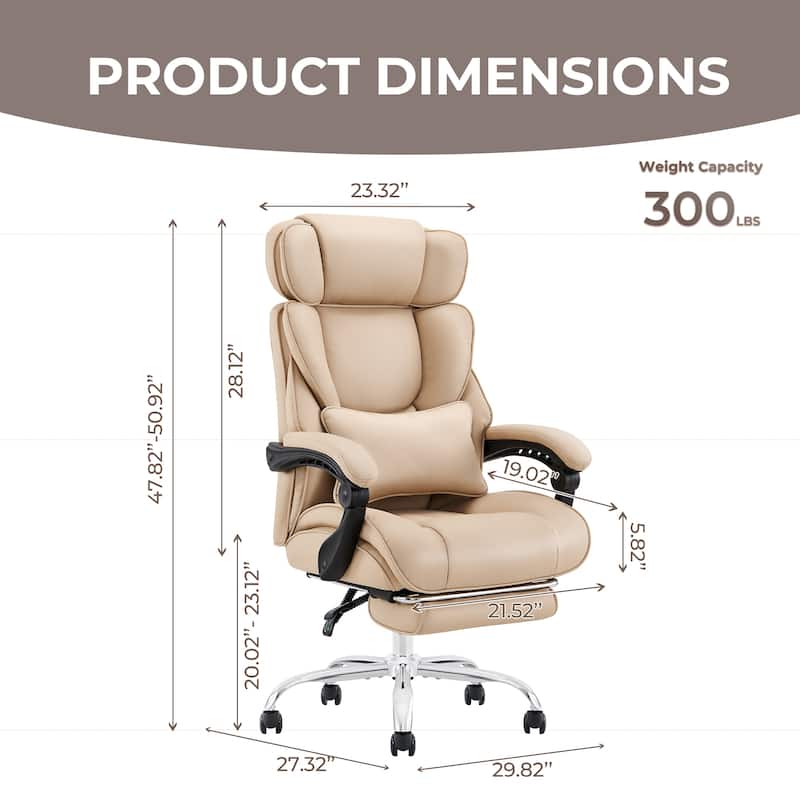 Office Chair with Footrest-Ergonomic Computer Chair with Extra Lumbar Support Pillow, Thick Bonded Leather