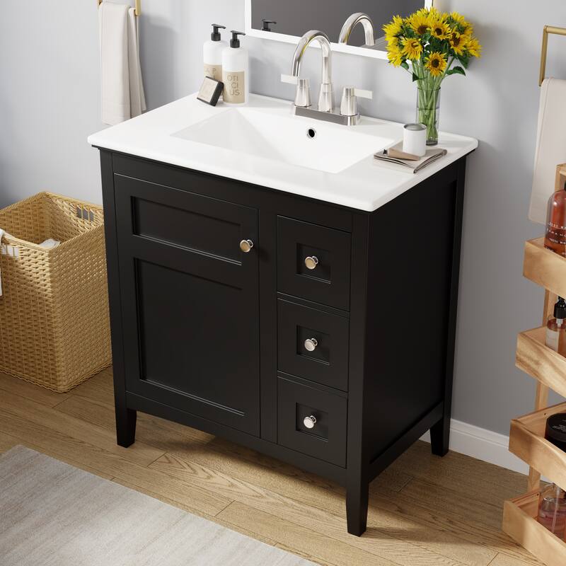 GDFStudio - Rivington Modern Bathroom Vanity with Ceramic Sink and 3 Storage Drawers - 30'W