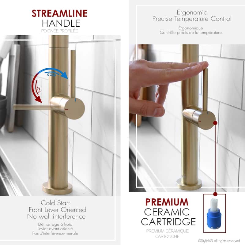 Single Handle Pull-Down Sprayer Kitchen Faucet K-141 - Height: 17.25" Spout H: 9" Spout R: 9"