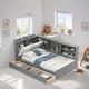 preview thumbnail 2 of 7, Twin Size Platform Bed with Storage Headboard, Pine Wooden Bed with Shelves, Storage Bed with 2 Drawers, Subdued Gray
