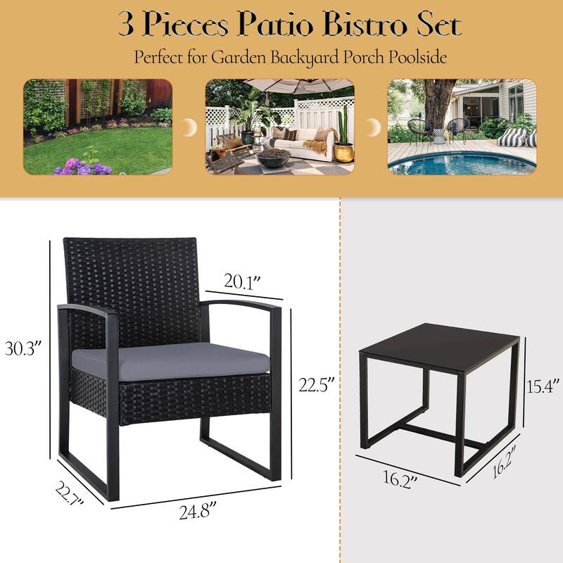 Outdoor Wicker Chat Set, Cushioned chairs & Coffee Table