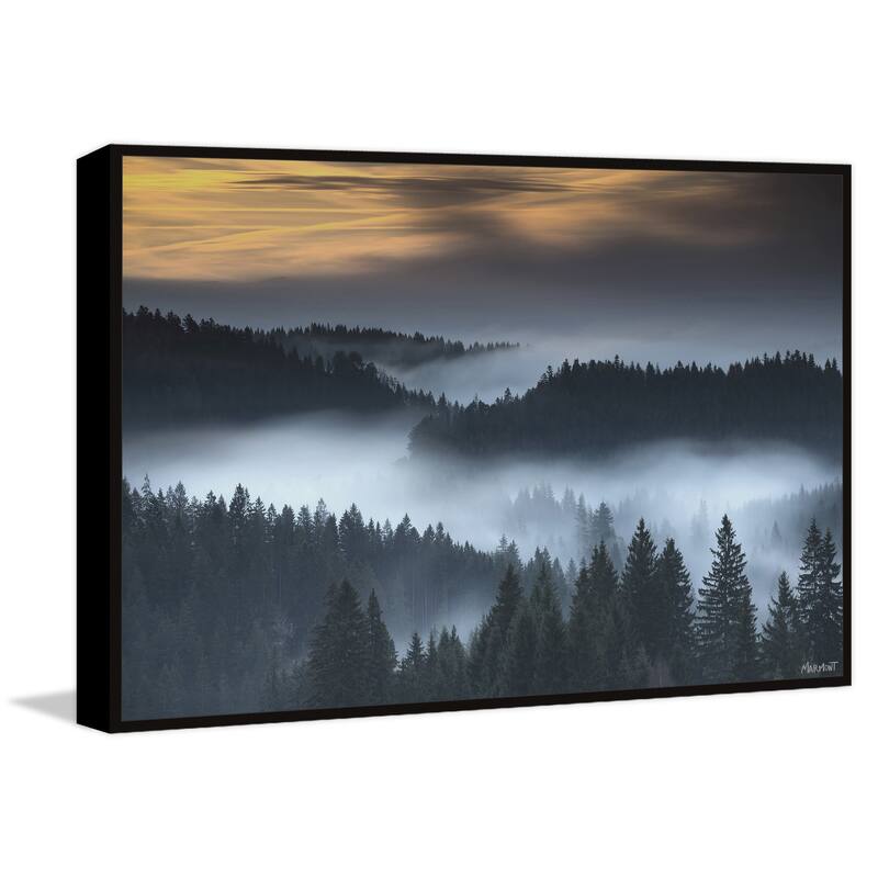 Foggy Winding River Floater Framed Print on Canvas