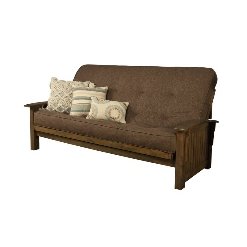 Somette Washington Queen-size Futon Set in Rustic Walnut Finish with Linen Mattress - Linen Cocoa