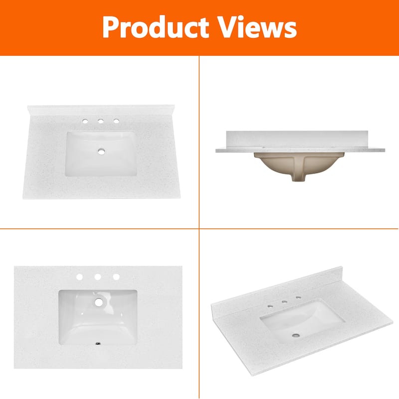 Bathroom Vanity Quartz Counter Top with Undermount Rectangular Ceramic Sink Backsplash