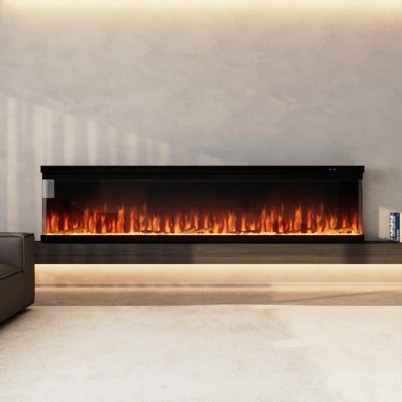 3-Sided Electric Fireplace with 12-Color Flame, Dual Heat Settings 750W/1500W, Smart App & Remote Control – 50/60/70 Inch