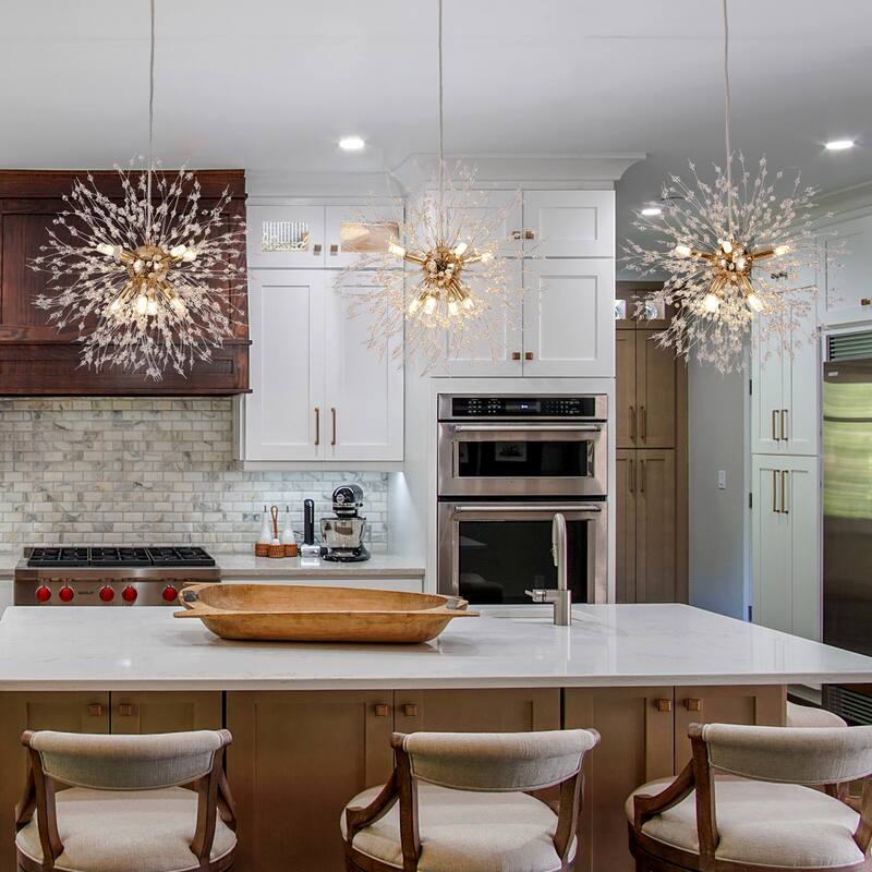 24-Light Glam Firework Sputnik Chandelier, Cluster Crystal Liner Kitchen Island Pendant