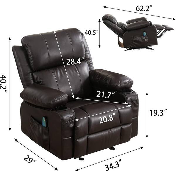 Faux Leather Manual Recliner Chair with 8Point Massage, Heat, USB, Cup