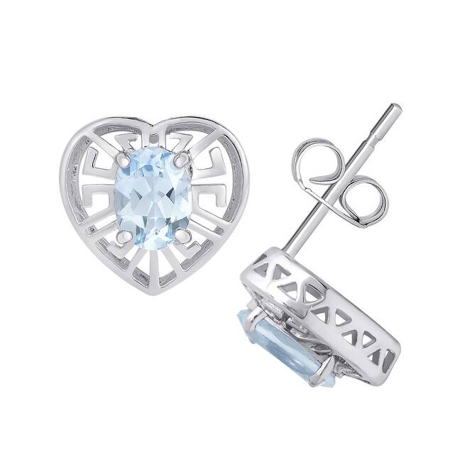 Victoria Townsend .925 Sterling Silver Blue Topaz GreeK Key Heart Stud Earring