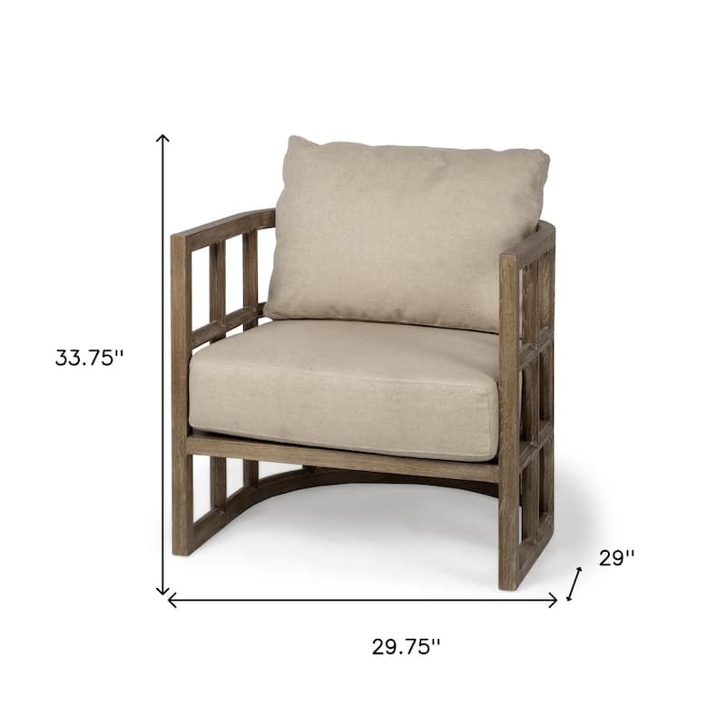 HomeRoots 30" Cream and Brown Fabric Arm Chair - 29.75 in. x 33.75 in. x 29 in.