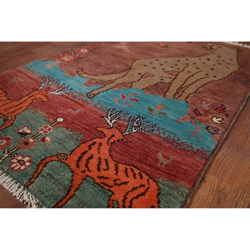 Animals Design Ziegler Foyer Rug Handmade Brown Wool Carpet - 2'0" x 3'1"