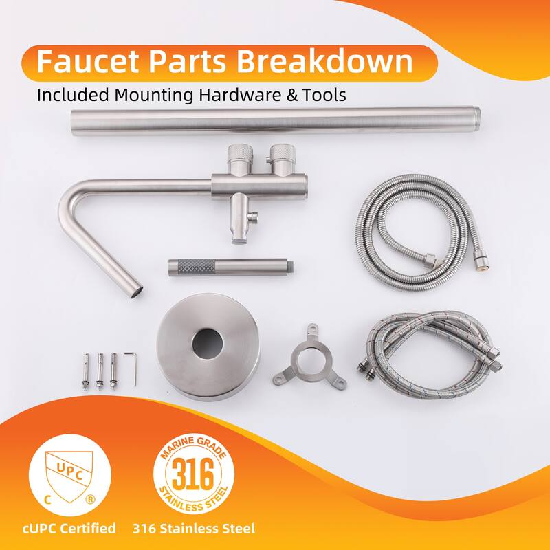 Modland Freestanding Thermostatic Bathtub Faucet with Hand Shower Outdoor 316 Stainless Steel