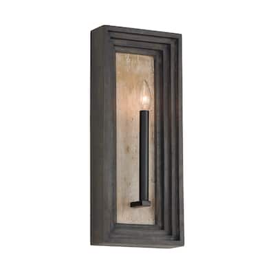8.5" W x 20" H 1-Light Candle Sconce in Matte Black and Handcrafted Mango Wood in Espresso Stain - 8.25"W x 20"H x 3"E