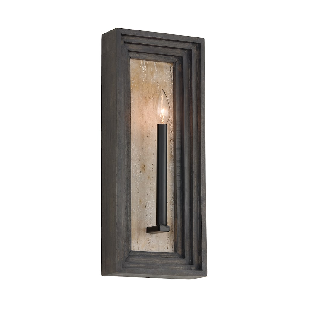 8.5" W x 20" H 1-Light Candle Sconce in Matte Black and Handcrafted Mango Wood in Espresso Stain - 8.25"W x 20"H x 3"E