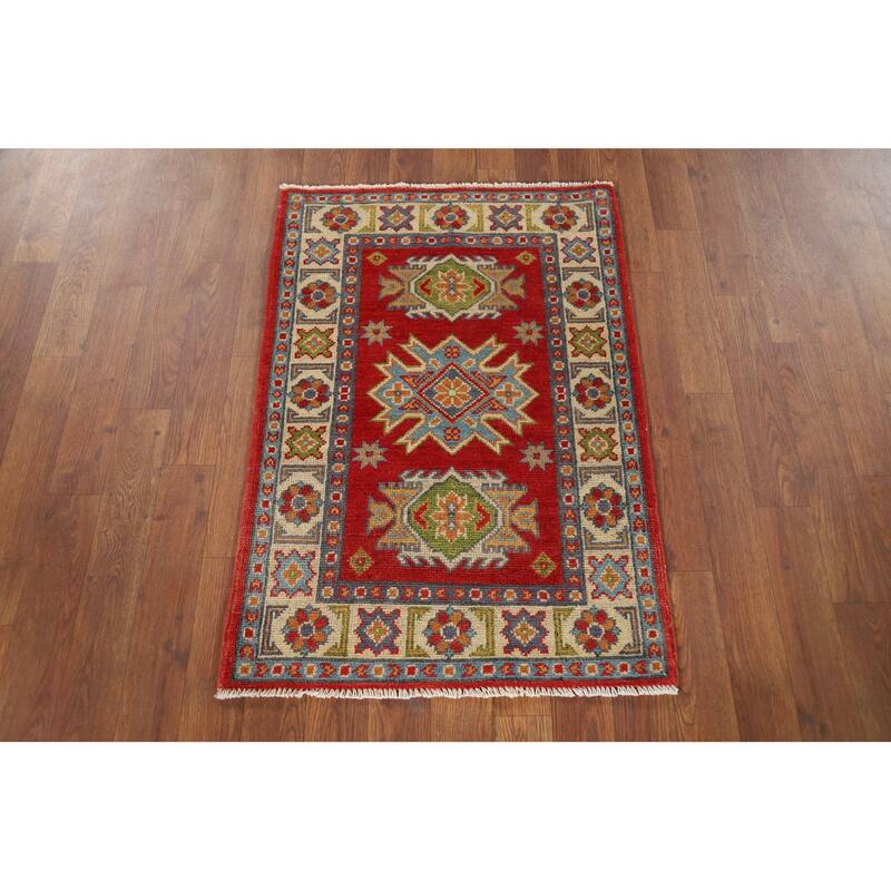 Red Traditional Kazak Foyer Rug Hand-Knotted Wool Carpet - 2'0" x 3'0"