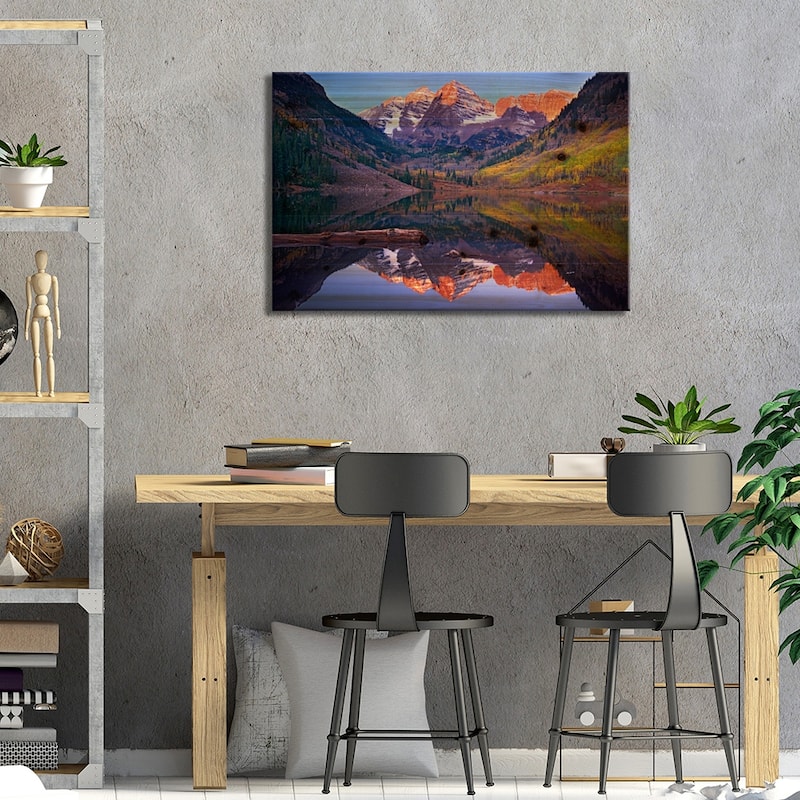 Maroon Bells Reflected In Maroon Bells Lake, White River National Forest, Colorado Print On Wood by Tim Fitzharris - Multi-Color