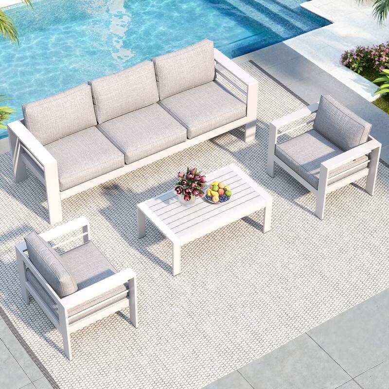Royalcraft 4 Piece Aluminum Outdoor Patio Furniture Set - White
