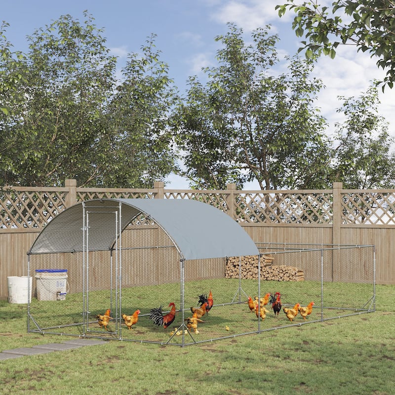 Large Outdoor Chicken Coop with Galvanized Steel Frame and Shaded Roof Lockable Door for 15-18 Poultry