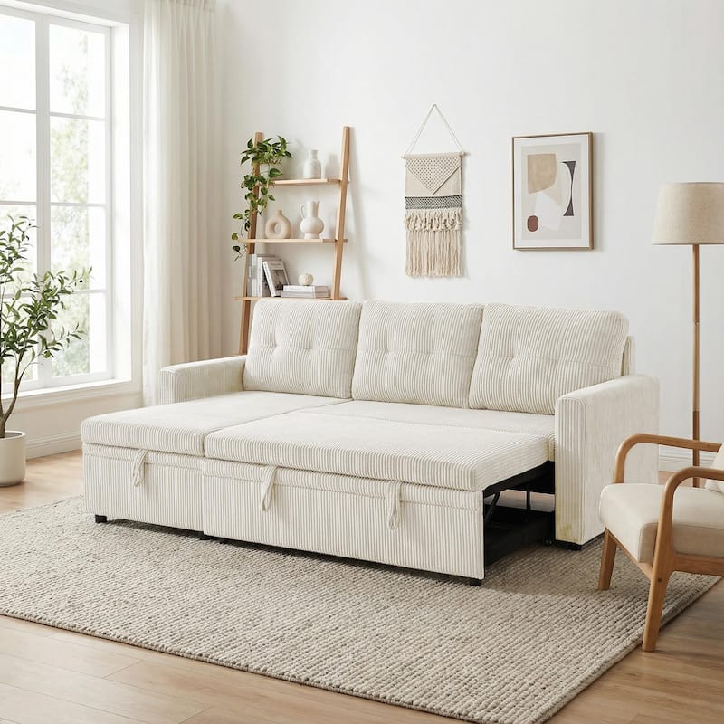 79" W L Shaped Reversible Convertible Pull Out Couch Bed Sleeper Sofa