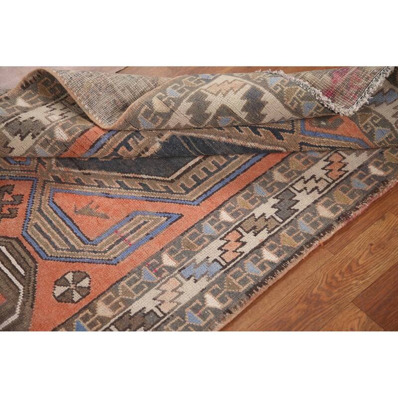 Hand Knotted Oriental 100% Wool Carpet Traditional Tribal Coral Hamedan Runner Rug - 13' 2'' X 3' 5''
