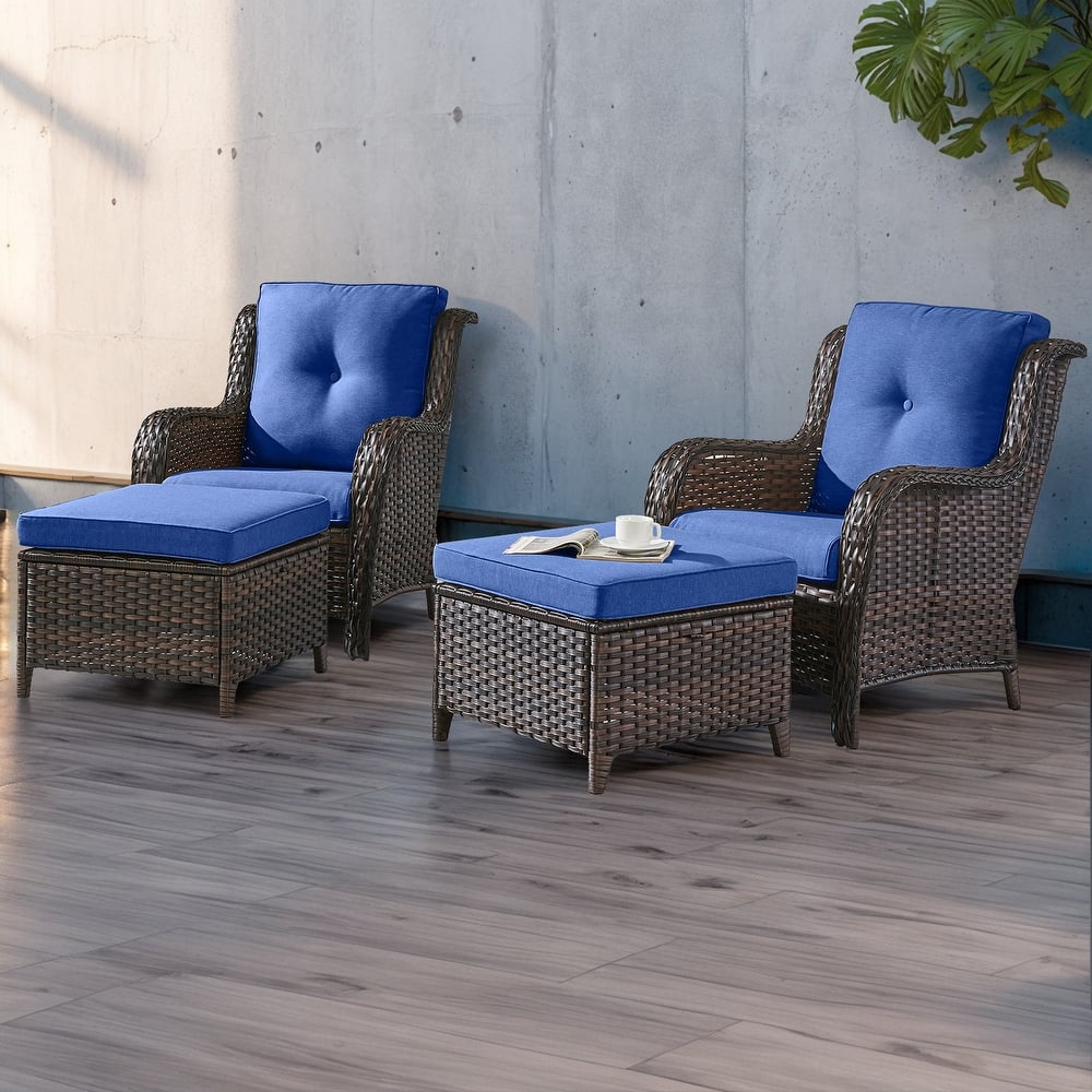 Pocassy Outdoor Patio Chairs with Ottomans Set of 4
