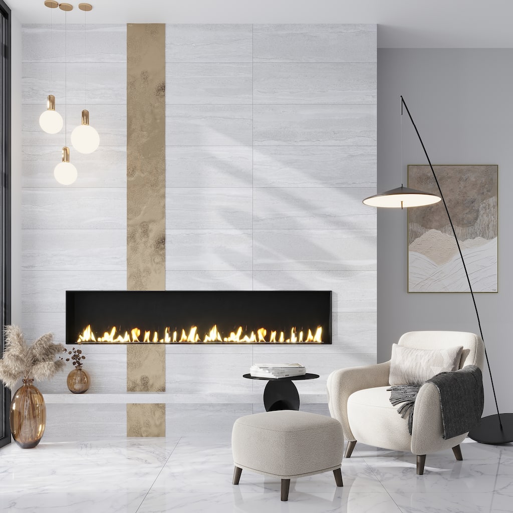 Arenza 12x36 Light Gray Ceramic Large Format Stone Look Wall Tile (11.63 sq ft/case) - 4 Pack