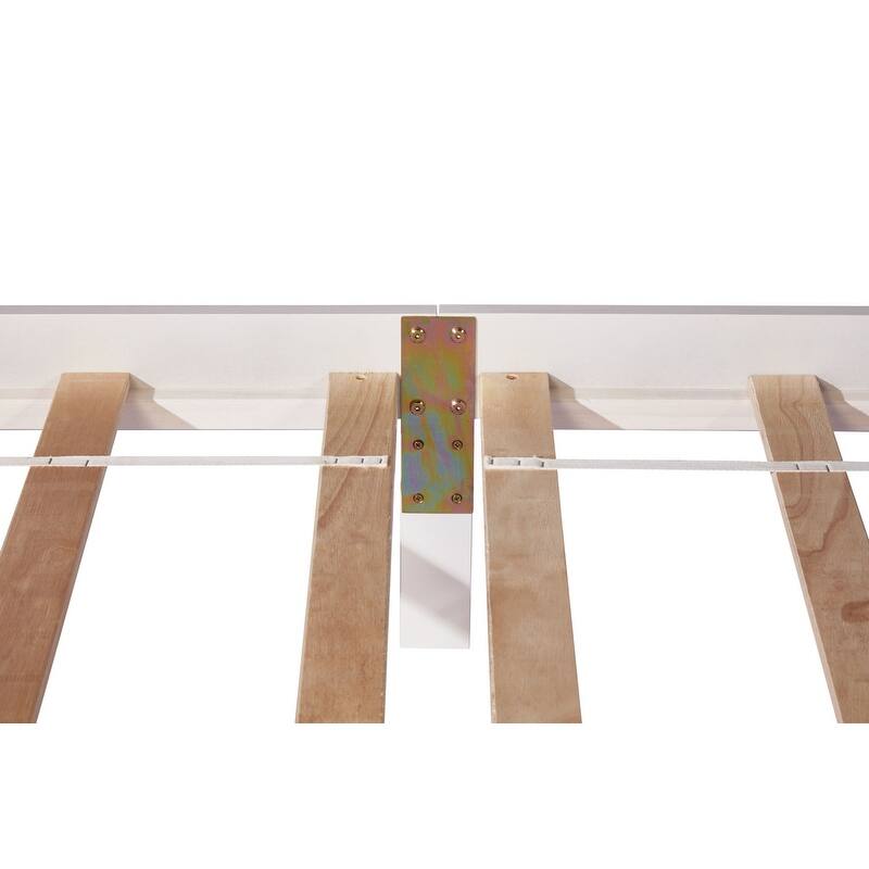 Pine Wooden Platform Bed with Upholstered Headboard and Panel Footboard,Queen Size