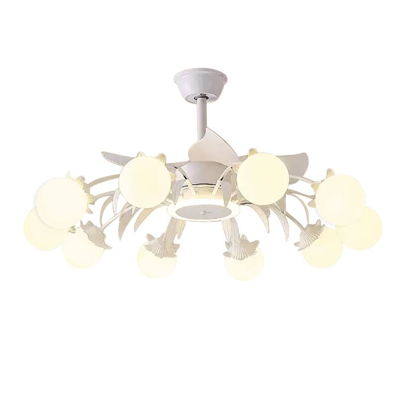 Indoor Chandelier Ceiling Fan with Light and Remote, Beige Fandelier with Milky Globe Shade for Bedroom