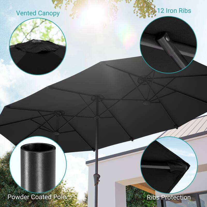 BONOSUKI 13 x 7.2Ft Double-Sided Patio Umbrella with Large Canopy Outdoor Table Umbrella for Garden and pool, Navy Blue